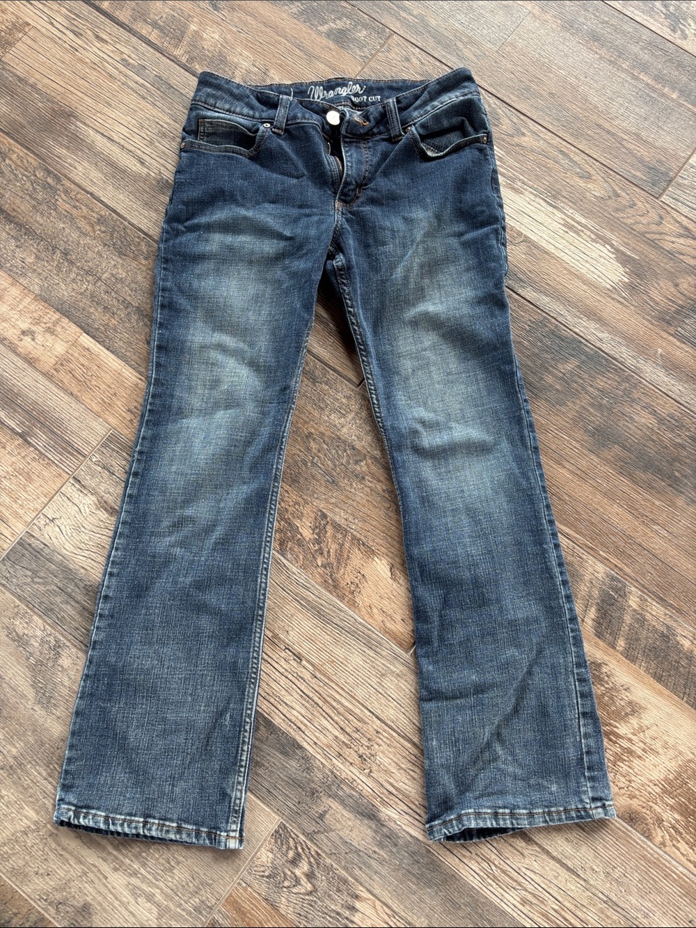 Wrangler Dark Blue Bootcut Jeans with Faded Detailing